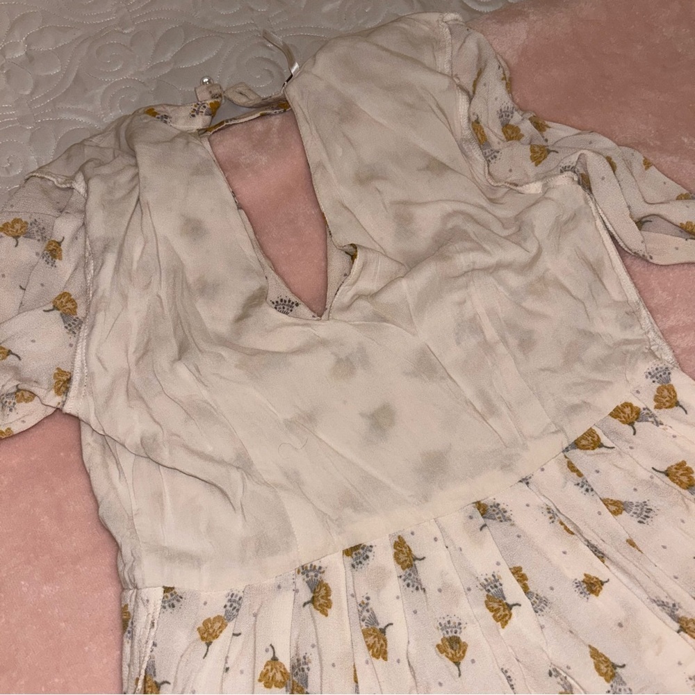 Free People Tegan Ivory Bohemian Keyhole Neck Floral Mini Dress - Picture 9 of 12